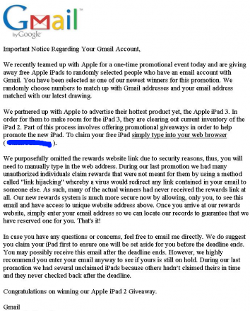 GMail-Spam mit angeblichem iPad
