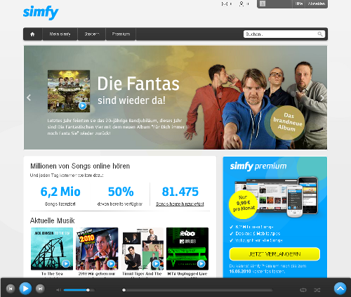 Startseite von simfy.de